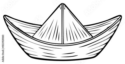 Simple outline drawing of a folded paper boat on a white background