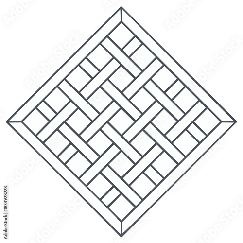 Geometric Windowpane Pattern in Square Frame Line Art