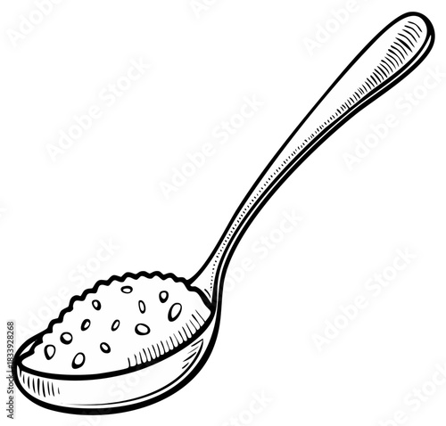Spoonful of Seeds Sketch: Line Art of Measuring Spoon Filled with Grain