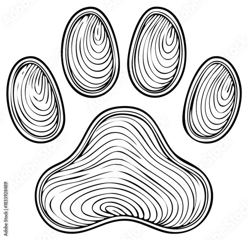Abstract Canine Paw Print with Grain Texture Black and White Art