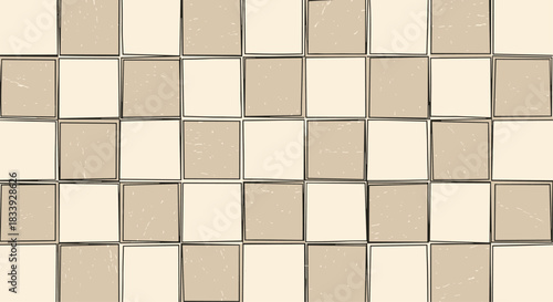 Vintage-style background featuring a checkerboard pattern with beige and cream squares, enhanced by a grunge, distressed texture.