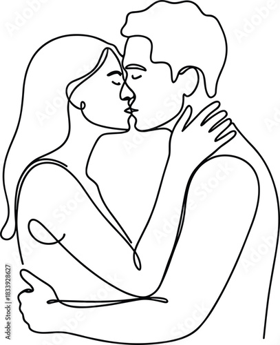 Couple kissing in continuous line art style love romance