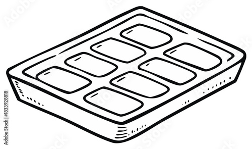 Hand drawn cartoon illustration of an empty plastic ice cube tray
