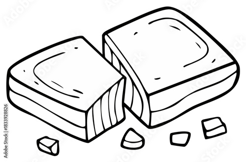 Hand drawn broken chocolate block or sweet candy illustration