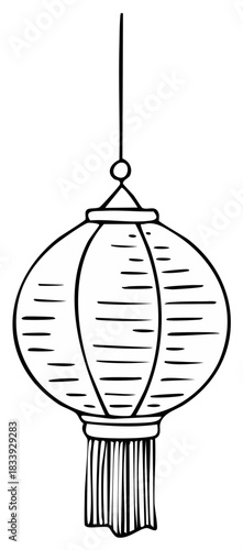 Hand Drawn Sketch of a Traditional Asian Lantern Hanging with a Tassel