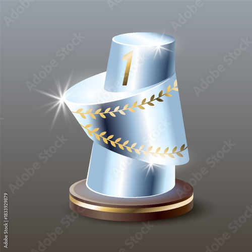 Celebratory award with reflective surfaces, showcasing polished geometric awards under lighting