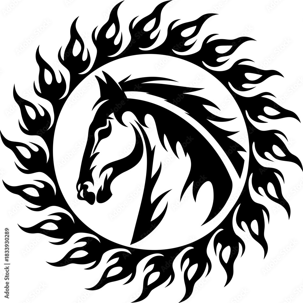 Fototapeta premium Horse silhouette hand drawing logo design