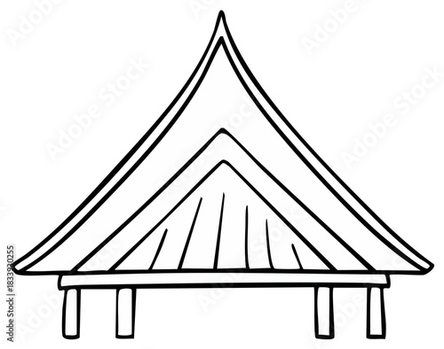 A simple hand drawn illustration of a traditional Asian pavilion roof structure