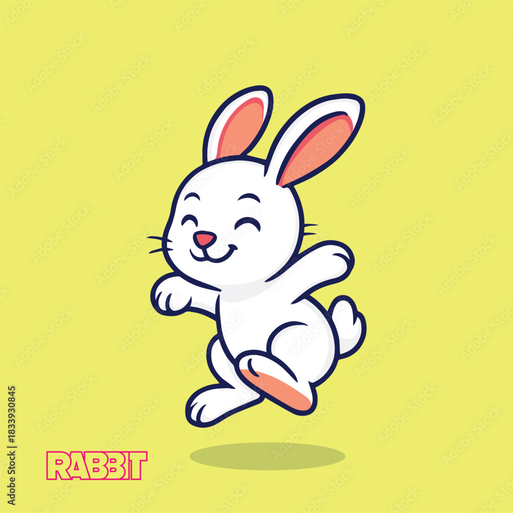 Obraz premium Cute Jumping Bunny Happy Rabbit Cartoon Vector Illustration [Recovered]