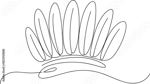 Single line drawing of a crown with feathers minimalist