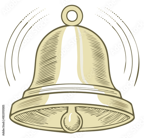 Vintage style bell ringing with sound waves and dots illustration