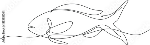 Single line drawing of a fish swimming animal one line drawing