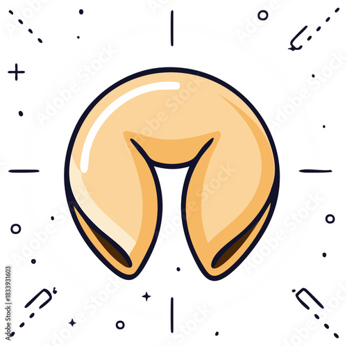 Hand drawn vector illustration of a fortune cookie with cute doodle elements symbolizing luck and fate