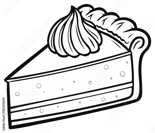 Black and white illustration of pie slice with decorative topping and crust