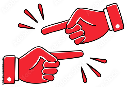 Two Red Hands Pointing Fingers Illustration Cartoon Style