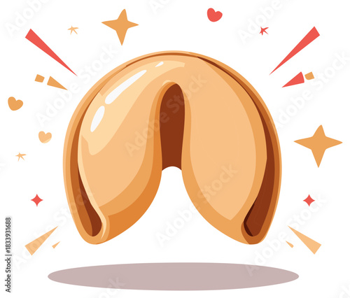 Fortune Cookie with Lucky Stars and Hearts Chinese Treat Prediction Good Luck Food Vector