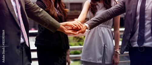 Banner  Group of Business People Putting Hands Together and Business Team Stacking Hands