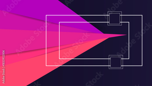 Radiant Geometric Burst with Neon Frames – Modern Abstract Tech Design, Vibrant Pink-Purple Gradient Layers with White Geometric Frame – Modern Abstract Background.