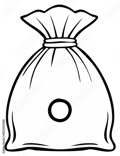 Cartoon money bag illustration black and white line art icon for wealth finance and savings concepts