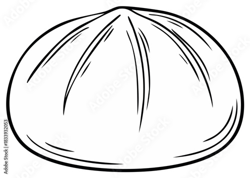Steamed bao bun line art illustration. Traditional Chinese food dumpling or dim sum icon. Simple black and white drawing.