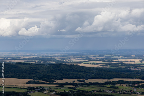 Fototapeta Naklejka Na Ścianę i Meble -  Opawskie Mountains, Poland. View from the summit to the mountain valley of the Czech Republic and Poland.