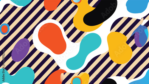 Colorful abstract background with flowing waves and circular shapes, showcasing a blend of vibrant hues and patterns..eps