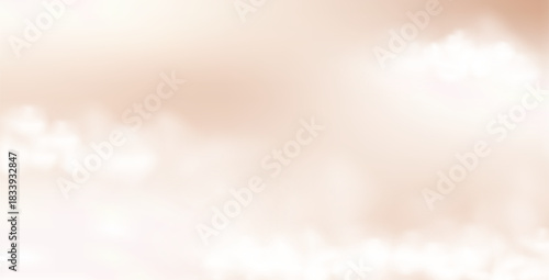 Soft beige clouds background. Peach creamy sky with gentle pastel colors. The smooth gradient effect creates a dreamy, relaxing mood. Perfect neutral vector background.