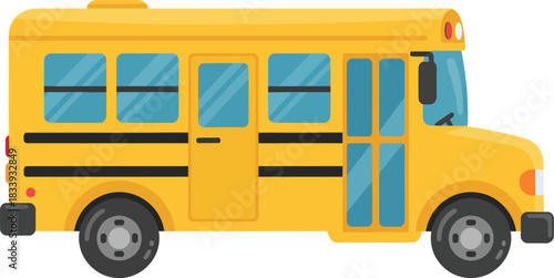 Cute cartoon yellow school bus vehicle isolated on