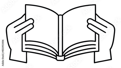 Continuous line drawing of a hand gently holding an open book, emphasizing simplicity and elegance in design..eps