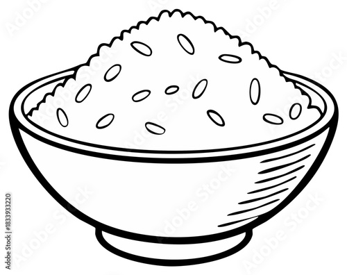 Bowl of Rice in Black and White Illustration