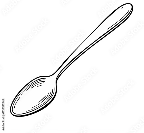 Drawn kitchen teaspoon isolated on white. Dining table item rendering for food consumption or meal preparation purposes.