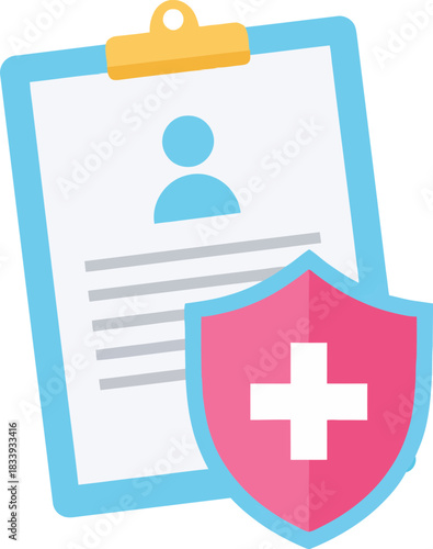 Digital health record icon with shield representing secure personal medical data management on transparent background