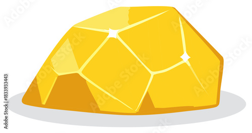 Vibrant faceted yellow gem with bright highlights and a subtle shadow