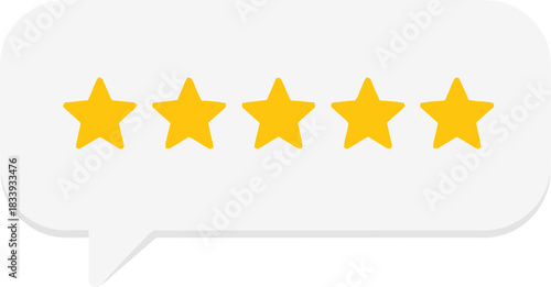 Five Star Review Badge with Bright Yellow Stars on Rounded White Background for Customer Feedback and Ratings Display