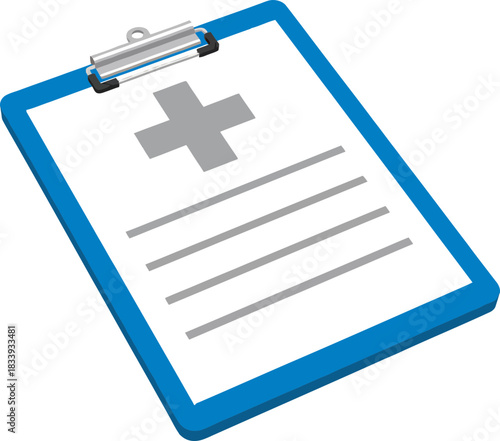 Medical document illustration with a clipboard and health forms on transparent background for healthcare and medical practice use