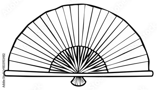 Stylized open hand fan with thin radiating lines and a thick base