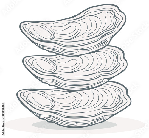 Stack of Three Fresh Oysters with Detailed Shell Texture