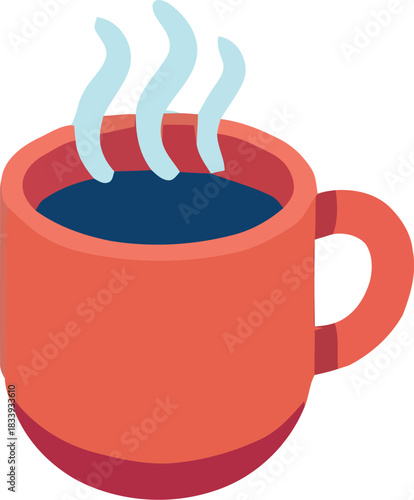 Isometric illustration of a steaming hot beverage in a red mug isolated on