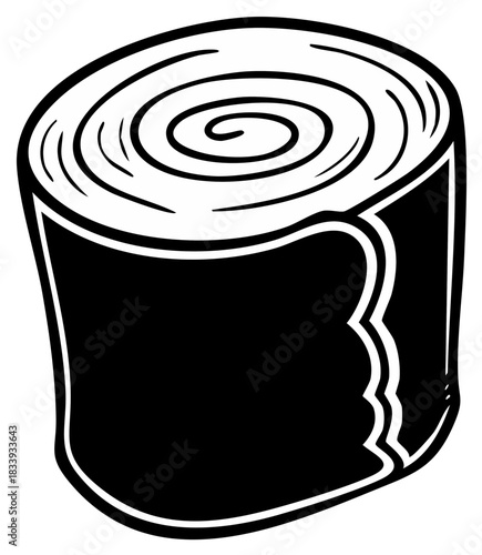 Rolled medical bandage wrap illustration in a bold black and white graphic style