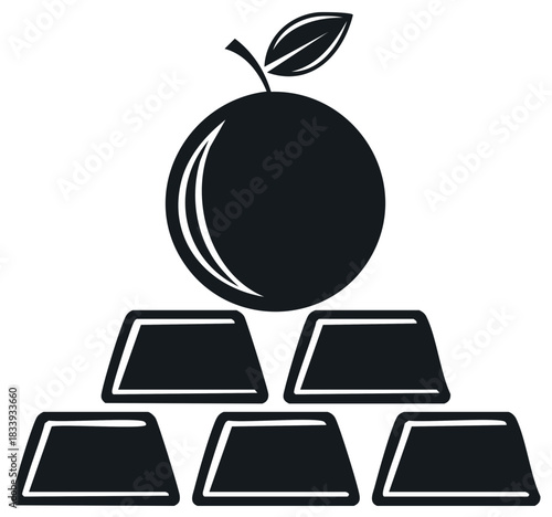 Valuable fruit on a pyramid of gold bars icon representing wealth health and investment