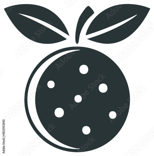 Dark Stylized Orange Fruit Icon with Leaves and Pockmarks