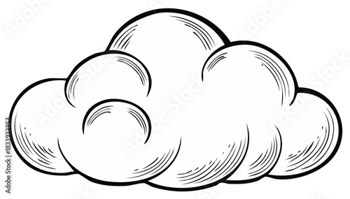 Hand drawn puffy cumulus cloud illustration line art sketch vintage style
