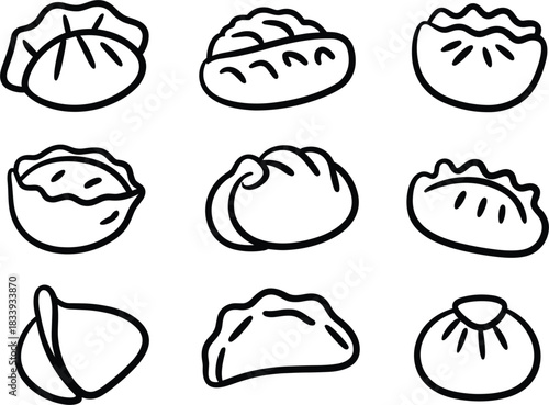 Dim, Sum, Dumplings, Momo, Collection, Hand, Drawn, Asian, Food, Sketch, Illustration, Vector, Set.