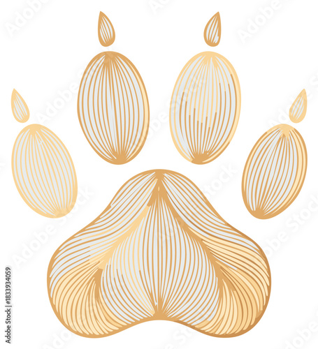 Elegant Paw Print Illustration, Golden Line Art Animal Track, Pet Claws Vector Design