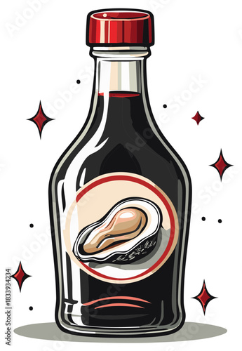 Bottle of Oyster Sauce with Red Cap and Star Graphic Accents Asian Cuisine