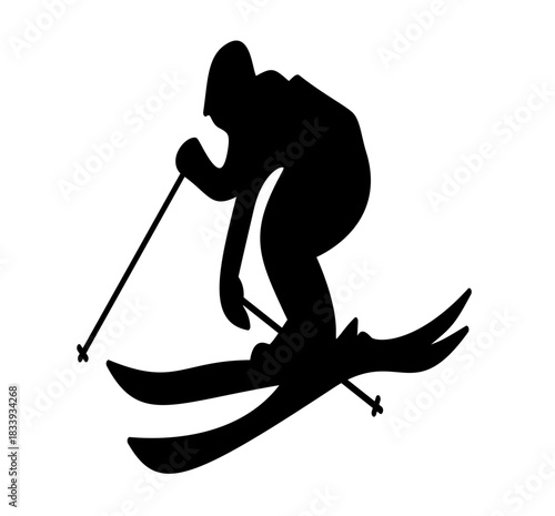 Skiing vector set. Skier silhouette.