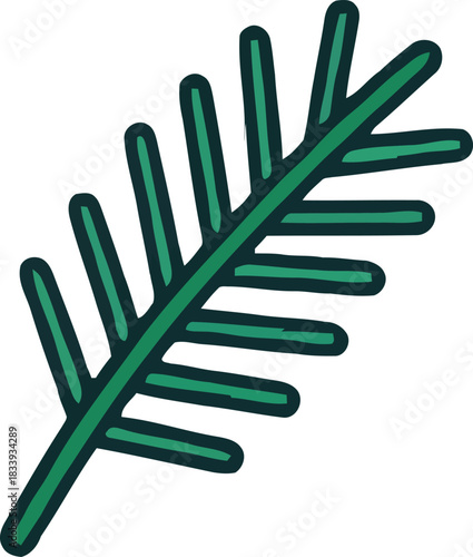 Simple green pine or fir tree branch icon isolated on