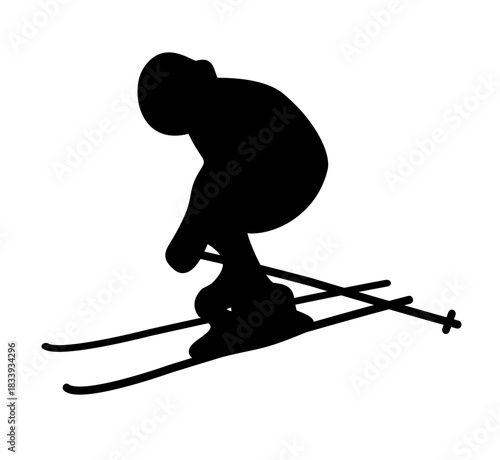 Skiing vector set. Skier silhouette.