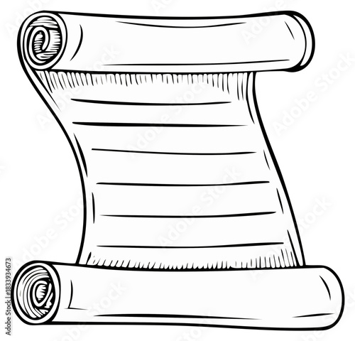 Ancient parchment scroll with blank space for text, cartoon style