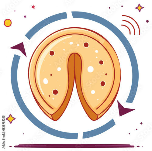 Cartoon Fortune Cookie with Arrow Symbol Suggesting Prediction or Choice